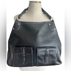 GIVENCHY Black Calfskin Leather Two Pocket Front Women's Boho Shoulder Bag